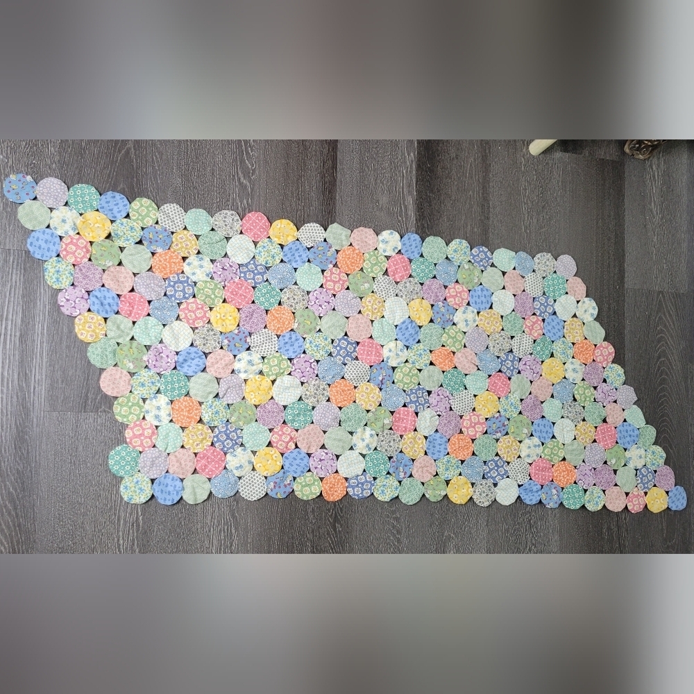 Antique Retro Handmade Quilt Yoyo Fun Cartoon Coloful Collectible 60"x24